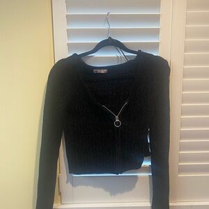 Black Ribbed Zip-Up Sweater